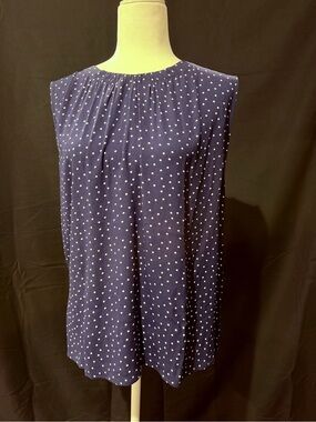 LOFT Navy Blue Polka Dot Sleeveless Top